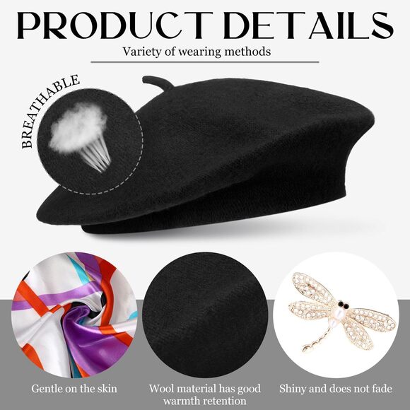 4893 18 Pcs Halloween Beret Hats For Women With Silk Neck Scarf Brooch